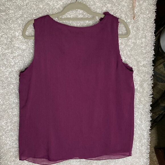 Anne Klein Purple Ruffle Button Front Sleeveless Top Large - Picture 2 of 12
